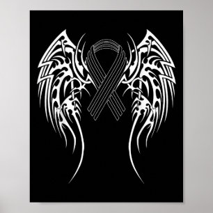 Melanoma Skin Cancer Ribbon Tribal Wings Hope Tee Poster