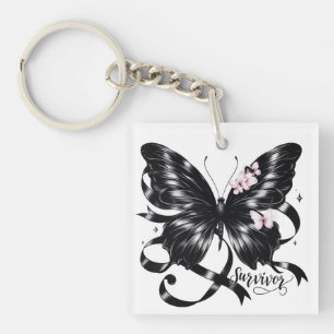 Melanoma Survivor – Black Butterfly Key Ring
