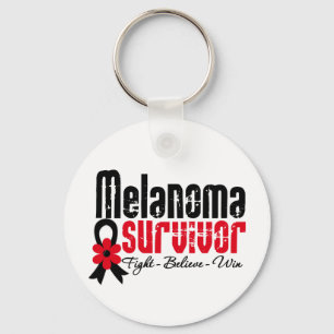 Melanoma Survivor Flower Ribbon Key Ring