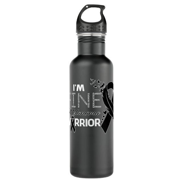 Melanoma Warrior I'm Fine Feather Ribbon  710 Ml Water Bottle (Front)