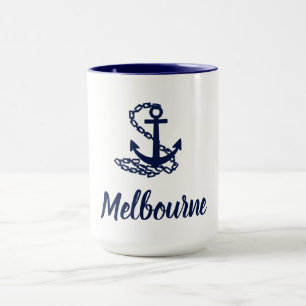 Melbourne Anchor - Maritime Style Blue And White M Mug