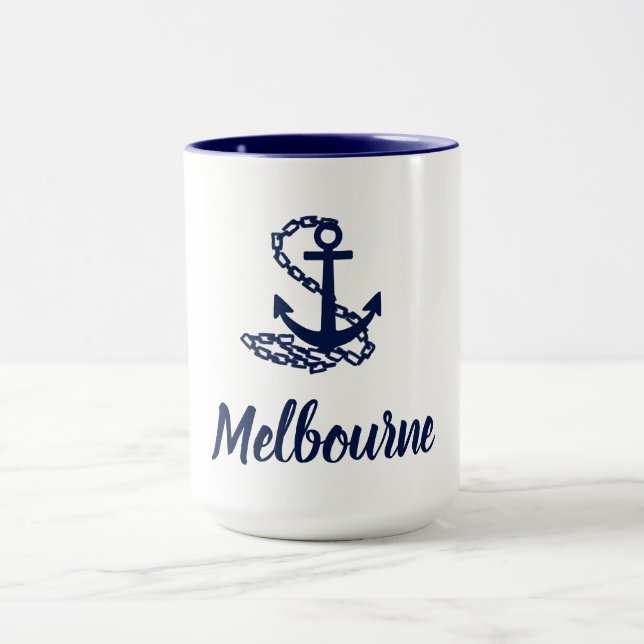 Melbourne Anchor - Maritime Style Blue And White M Mug (Center)