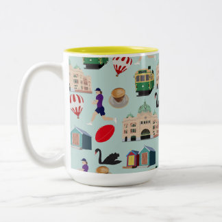 Melbourne Aus,Flinders St Station Coffee Football  Two-Tone Coffee Mug