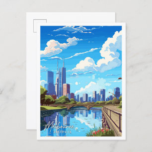 Melbourne Aussie Art vintage travel illustration Postcard