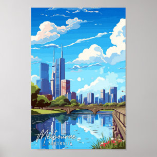Melbourne Aussie Art vintage travel illustration Poster