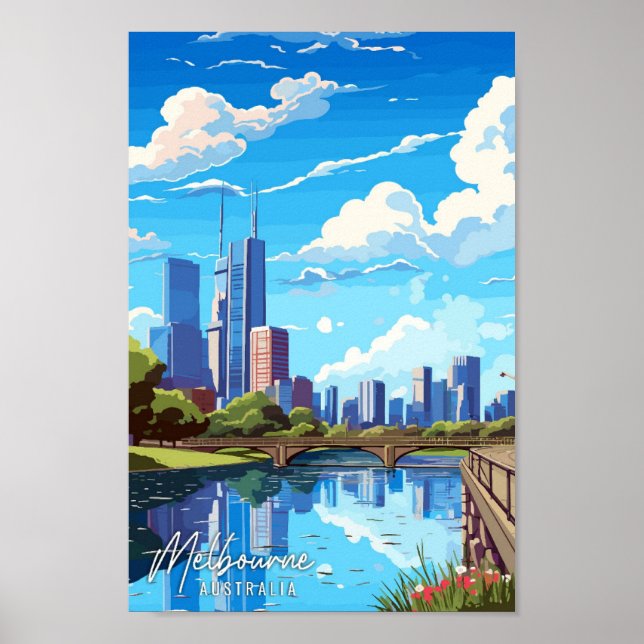 Melbourne Aussie Art vintage travel illustration Poster (Front)