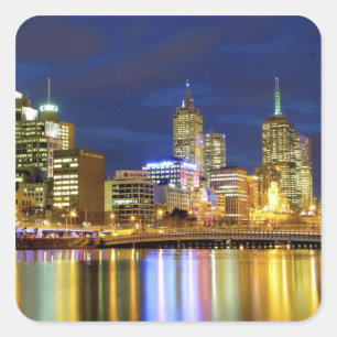 Melbourne, Australia. A nighttime view of the 2 Square Sticker