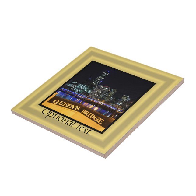 Melbourne Australia CBD Lights over Queen's Bridge Ceramic Tile (Side)