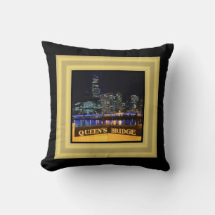 Melbourne Australia CBD Lights over Queen's Bridge Cushion