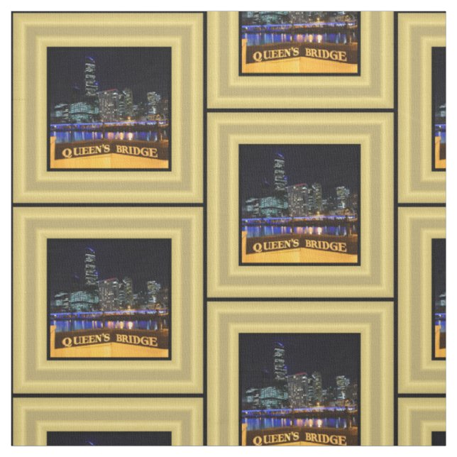 Melbourne Australia CBD Lights over Queen's Bridge Fabric (Swatch)