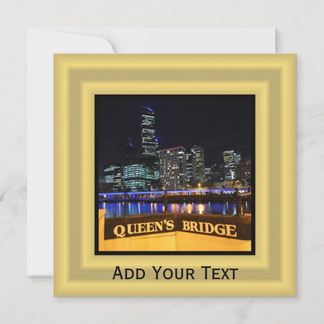 Melbourne Australia CBD Lights over Queen's Bridge Invitation (Front)