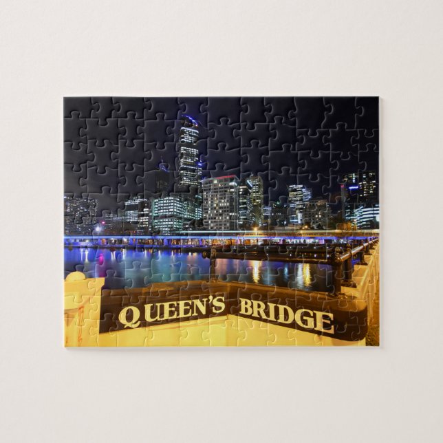 Melbourne Australia CBD Lights over Queen's Bridge Jigsaw Puzzle (Horizontal)