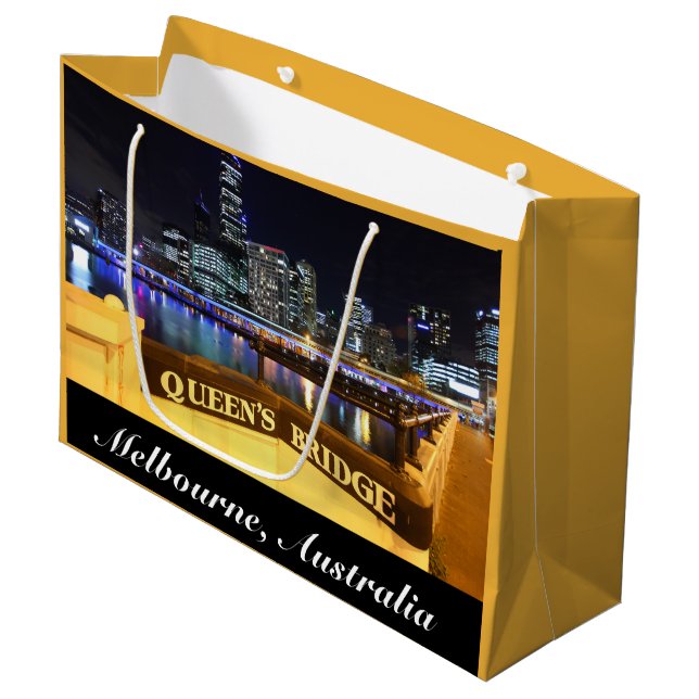 Melbourne Australia CBD Lights over Queen's Bridge Large Gift Bag (Front Angled)