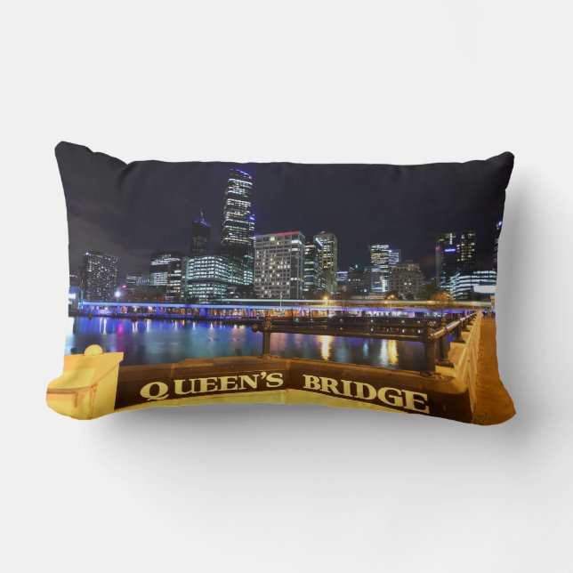 Melbourne Australia CBD Lights over Queen's Bridge Lumbar Cushion (Front)