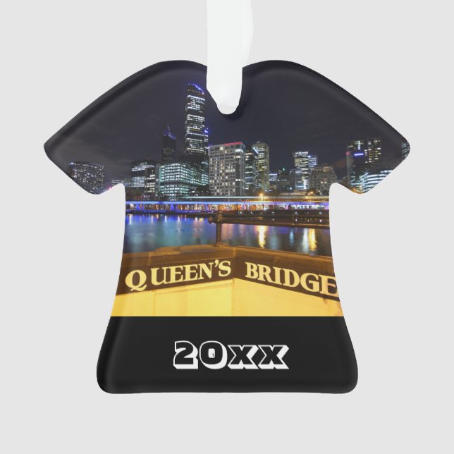 Melbourne Australia CBD Lights over Queen's Bridge Ornament (Front)