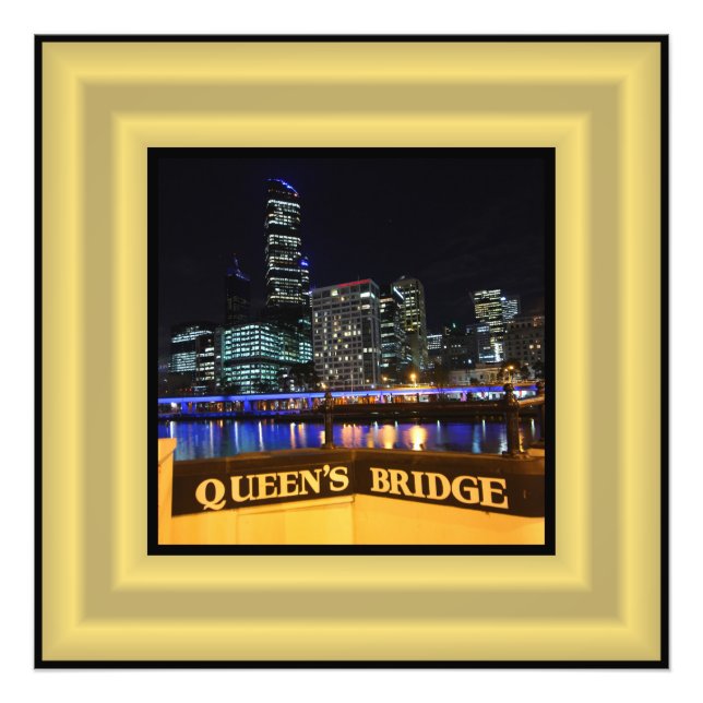 Melbourne Australia CBD Lights over Queen's Bridge Photo Print (Front)
