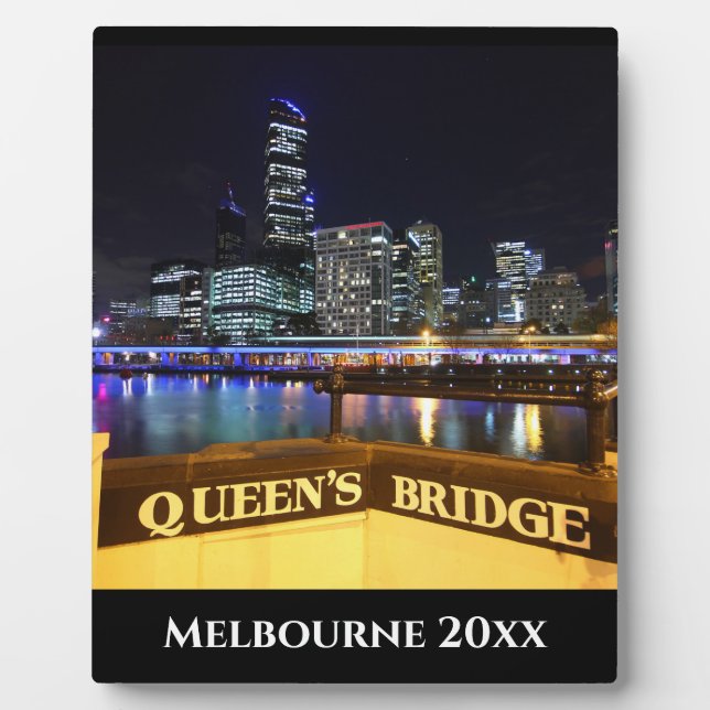 Melbourne Australia CBD Lights over Queen's Bridge Plaque (Front)