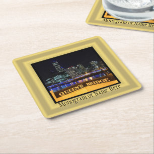 Melbourne Australia CBD Lights over Queen's Bridge Square Paper Coaster