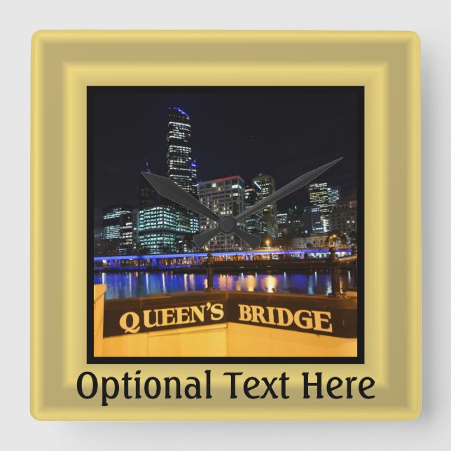 Melbourne Australia CBD Lights over Queen's Bridge Square Wall Clock (Front)