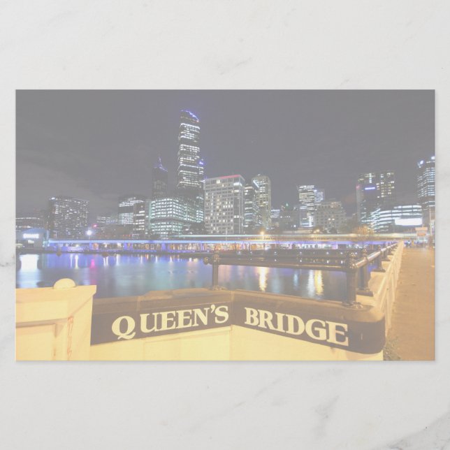 Melbourne Australia CBD Lights over Queen's Bridge Stationery (Front)