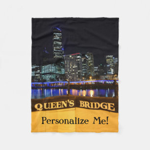 Melbourne Australia CBD Night Lights Fleece Blanket