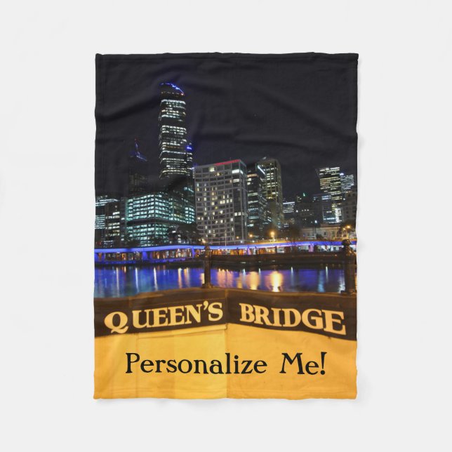 Melbourne Australia CBD Night Lights Fleece Blanket (Front)