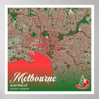 Melbourne - Australia Christmas Colour City Map Poster