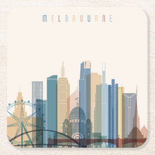 Melbourne, Australia City Skyline Square Paper Coaster