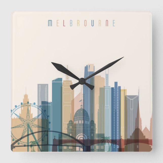 Melbourne, Australia | City Skyline Square Wall Clock (Front)