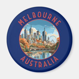 Melbourne Australia Retro Distressed Circle Magnet