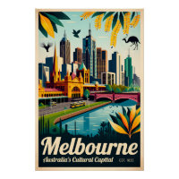 Melbourne Australia Retro Travel Poster Art