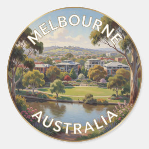 Melbourne Australia Riverside Cityscape Classic Round Sticker