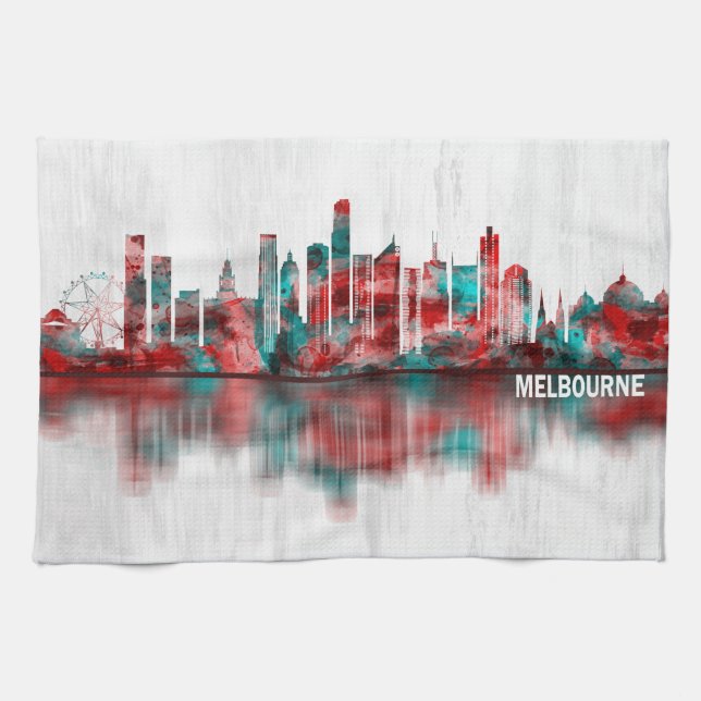 Melbourne Australia Skyline Tea Towel (Horizontal)