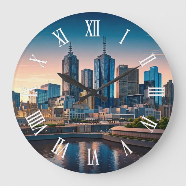 Melbourne Australia Skyline Travel Large Clock (Front)