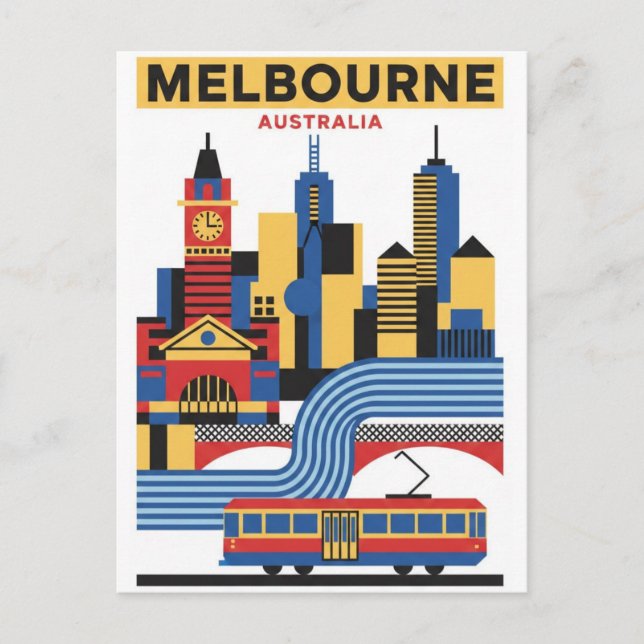Melbourne Australia Skyline Travel Postcard (Front)