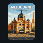 Melbourne Australia Travel Art Vintage Magnet<br><div class="desc">Melbourne retro vector travel design. Melbourne is the coastal capital of the southeastern Australian state of Victoria. At the city's centre is the modern Federation Square development,  with plazas,  bars,  and restaurants by the Yarra River.</div>