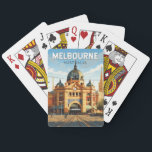 Melbourne Australia Travel Art Vintage Playing Cards<br><div class="desc">Melbourne retro vector travel design. Melbourne is the coastal capital of the southeastern Australian state of Victoria. At the city's centre is the modern Federation Square development,  with plazas,  bars,  and restaurants by the Yarra River.</div>
