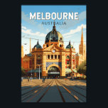 Melbourne Australia Travel Art Vintage Poster<br><div class="desc">Melbourne retro vector travel design. Melbourne is the coastal capital of the southeastern Australian state of Victoria. At the city's centre is the modern Federation Square development,  with plazas,  bars,  and restaurants by the Yarra River.</div>