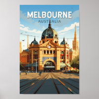 Melbourne Australia Travel Art Vintage