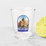 Melbourne Australia Travel Art Vintage Shot Glass<br><div class="desc">Melbourne retro vector travel design. Melbourne is the coastal capital of the southeastern Australian state of Victoria. At the city's centre is the modern Federation Square development,  with plazas,  bars,  and restaurants by the Yarra River.</div>