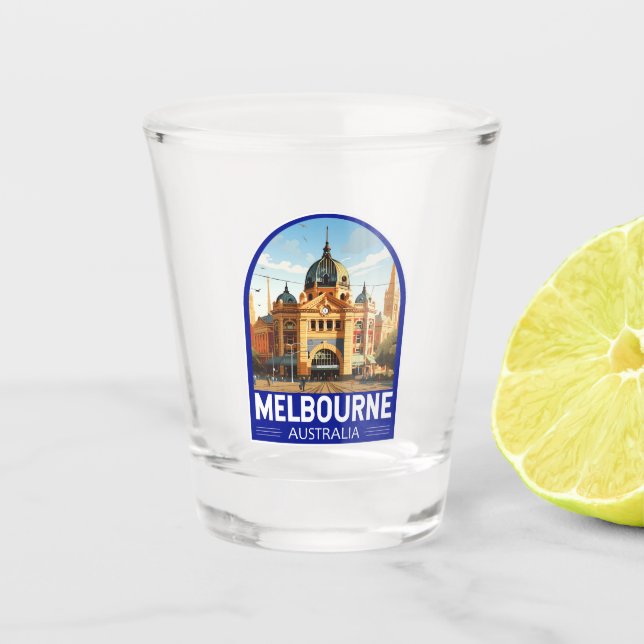 Melbourne Australia Travel Art Vintage Shot Glass (Front)