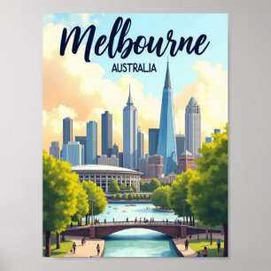 Melbourne Australia Travel Artistic Vintage Poster