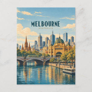 Melbourne Australia Vintage Travel Art Postcard