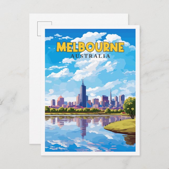 Melbourne Australia vintage travel illustration Postcard (Front/Back)