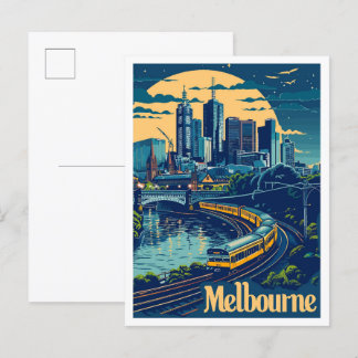 Melbourne Australia Vintage Travel Illustration Postcard