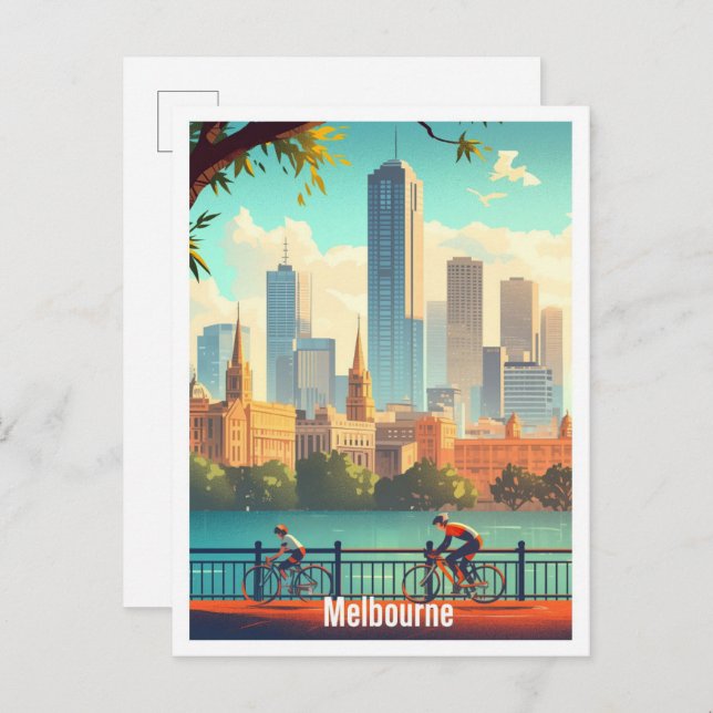 Melbourne Australia Vintage Travel Illustration Postcard (Front/Back)