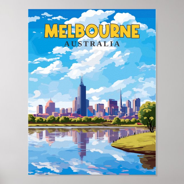 Melbourne Australia vintage travel illustration Poster (Front)