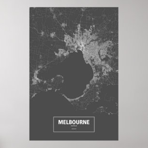Melbourne, Australia (white on black) Poster