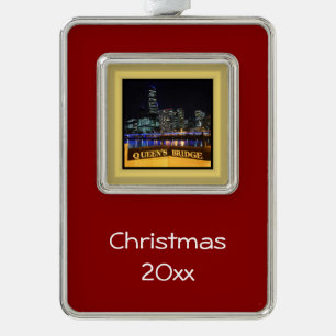 Melbourne City Lights Queen's Bridge Souvenir Silver Plated Framed Ornament