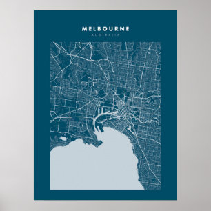 Melbourne Dark Blue City Map Poster